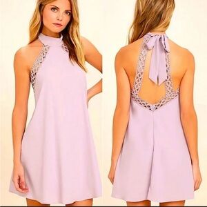 Lulu’s light lavender sleeveless crocheted straps tie back of neck mini …